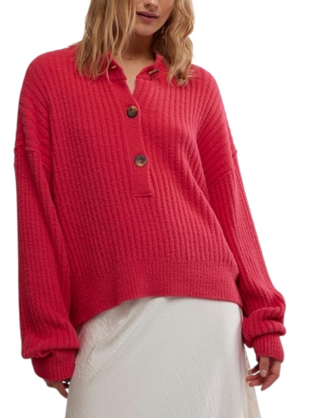 FREE PEOPLE Cocoa Rib Henley Sweater